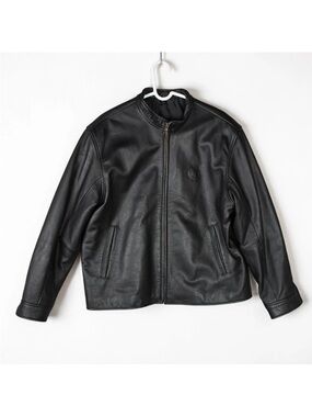 Burks Bay Leather Bomber Jacket Mens Large Black Conceal Cadillac Logo Y2K EUC